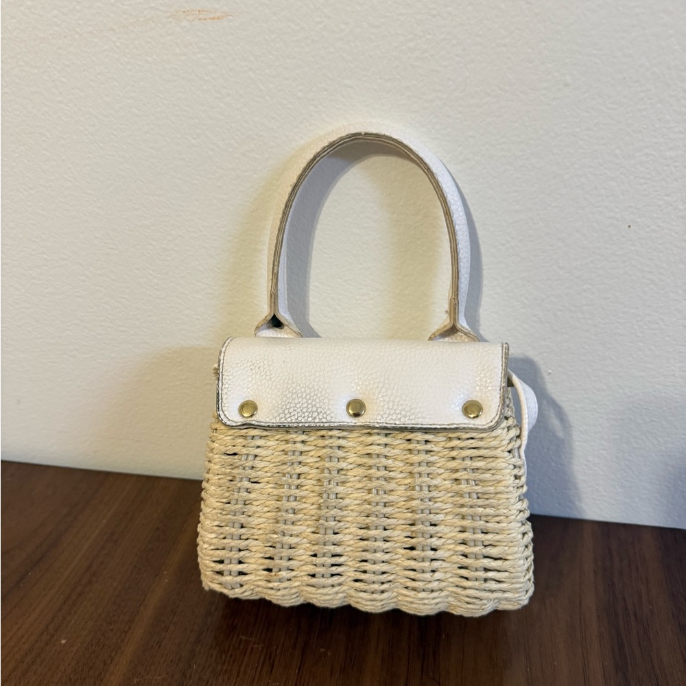 Woven Basket and White Top-Handle Tote - Picture 2 of 5